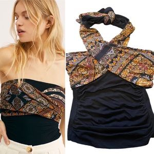 NWT Free People • Multi-wear Boho Printed Stretch Halter Top Size S